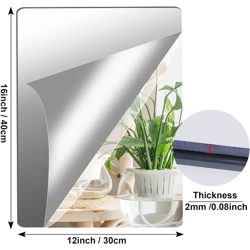 

8 Pack Self Adhesive Acrylic Mirror, 12x16 Inch Mirror Tiles,Flexible Mirror Sheets Wall Stickers,2MM Thick Mirror,