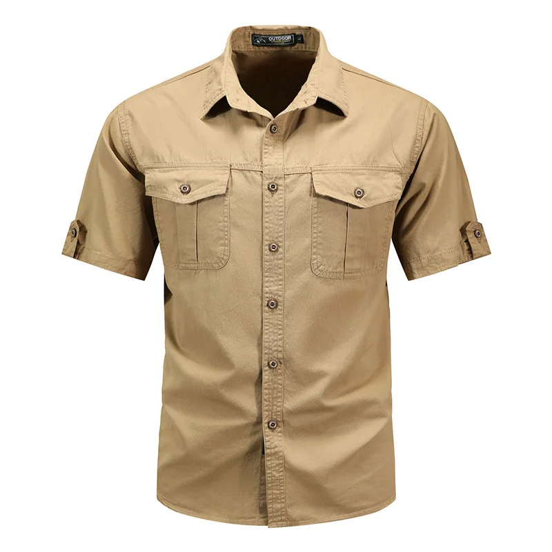2026 Stilvolle Militär-Wander-T-Shirts Sommer Revers Lässiges Hemd mit Umlegekragen und Knöpfen Allround-Camping-Herrenbekleidung