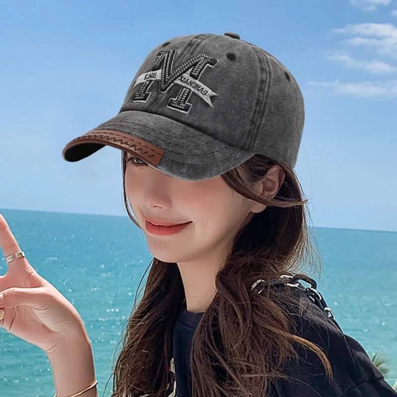 Letter Embroidery Washed Cotton Sports Tennis Hats Men Women An-ti UV Golf Baseball Cap Vintage Distressed Running Sunhat Visors view 3