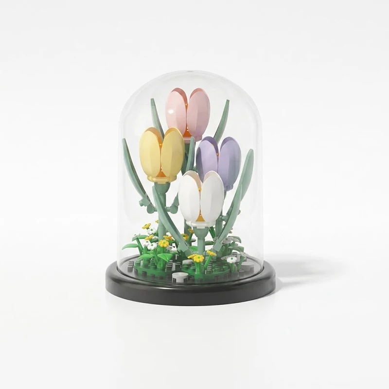 Sakura Tree House Rose Maple Potted Building Blocks with Dust Cover Bouquet Plant DIY Assembly Decoration Toy Kids Gifts