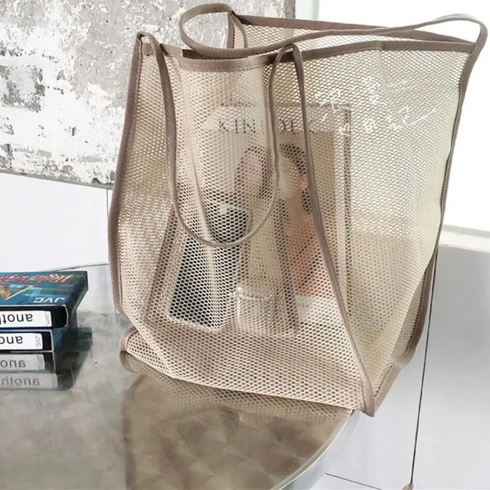 جديد INS نمط حقيبة شبكية شفافة عصرية خفيفة الوزن متعددة الاستخدامات سعة كبيرة حقيبة محمولة حقيبة تسوق شبكية للشاطئ