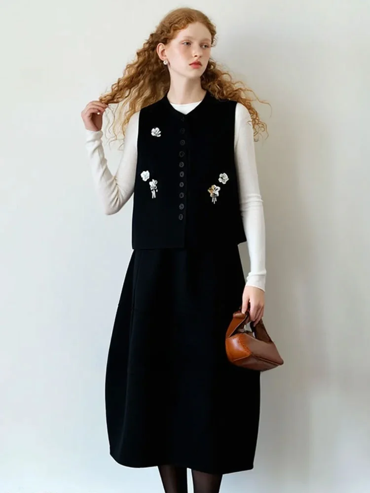 

ZhuoZhi Pearlescent Floral Embroidery Vest And Skirt Set Commute Ele Sle Spring New Arrival Women's Faion Ensemble