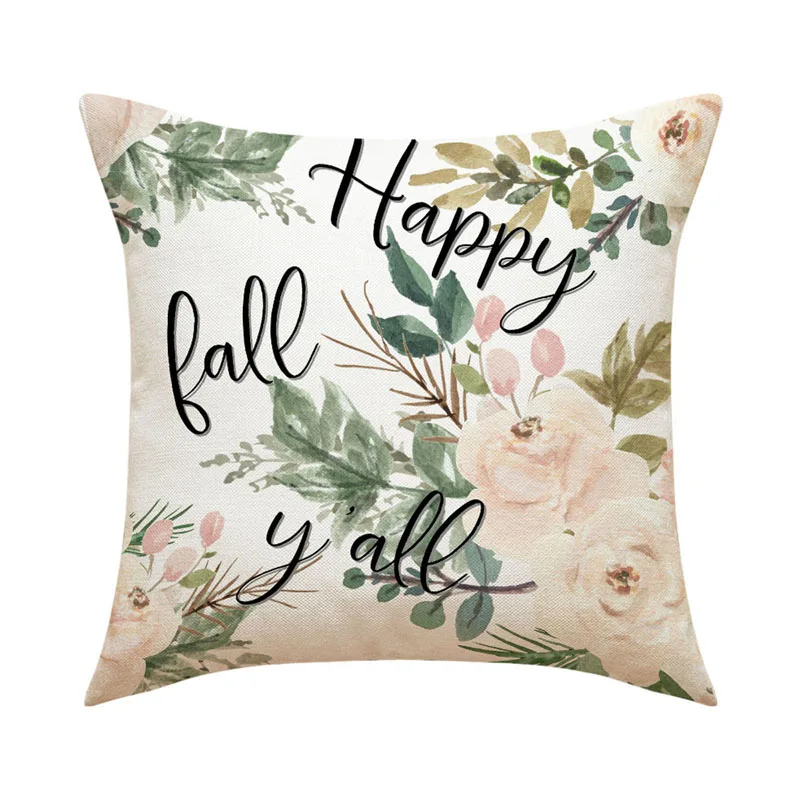 

Thanksgiving Pillow Cover Flower Pumpkin Print Throw Pillow Case Home Decor for Sofa Bedroom