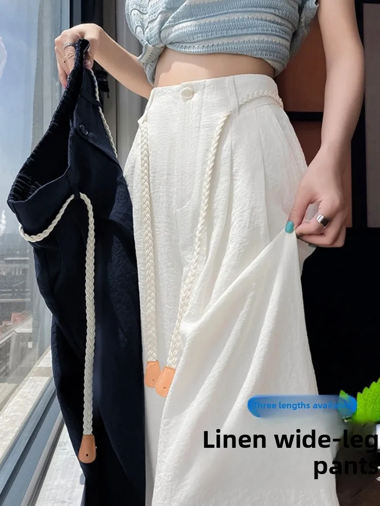 Cintura alta calças de perna larga linho feminino solto ajuste calças casuais sli emagrecimento corte reto verão nova chegada
