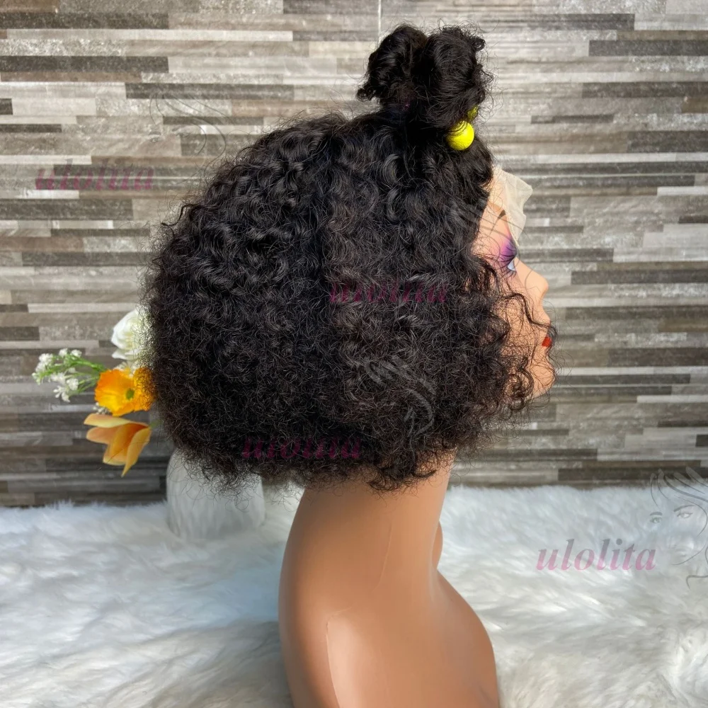 Premium 100% Echthaar Kinderperücken 8 Zoll 200% Dichte Niedliches Remy-Haar Krauses Lockiges 4x4 Lace Closure Perücken Naturfarbe 15A – Detail 6