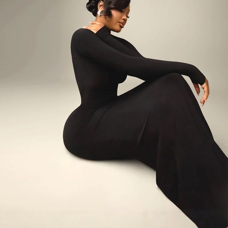 Elegant Sexy Women Dress Black Color Full Sleeve Hollow Out Back Slim Bodycon Long Maxi Dress Ladies Culb Party High Street view 3