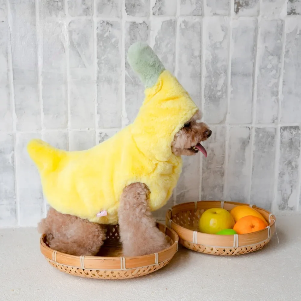 Pet Winter Banana Transformation Dress Funny Halloween Dress Warm Cat Dog Teddy Pet Clothing Plush Banana Coat Puppy Clothes