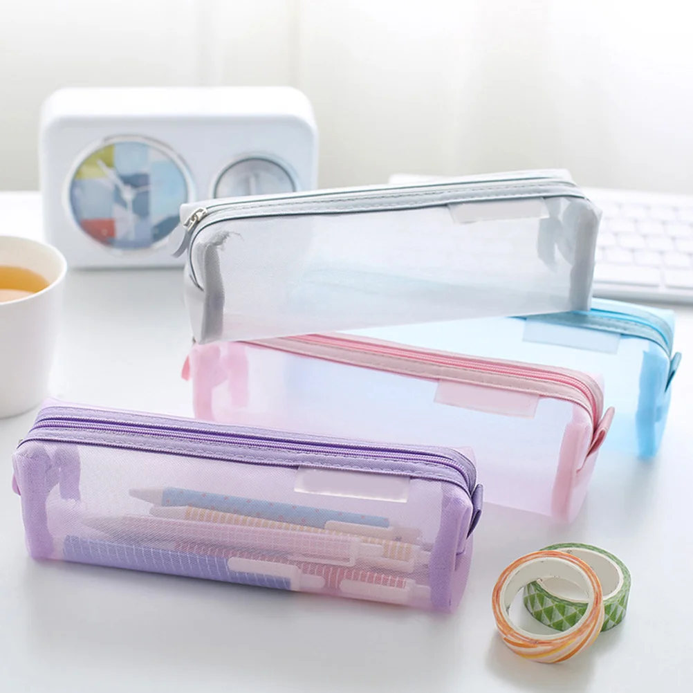

Pencil Case Transparent Mesh Pen Bag Lightweight Nylon Material Portable Stationery Organizer For School Supplies Students