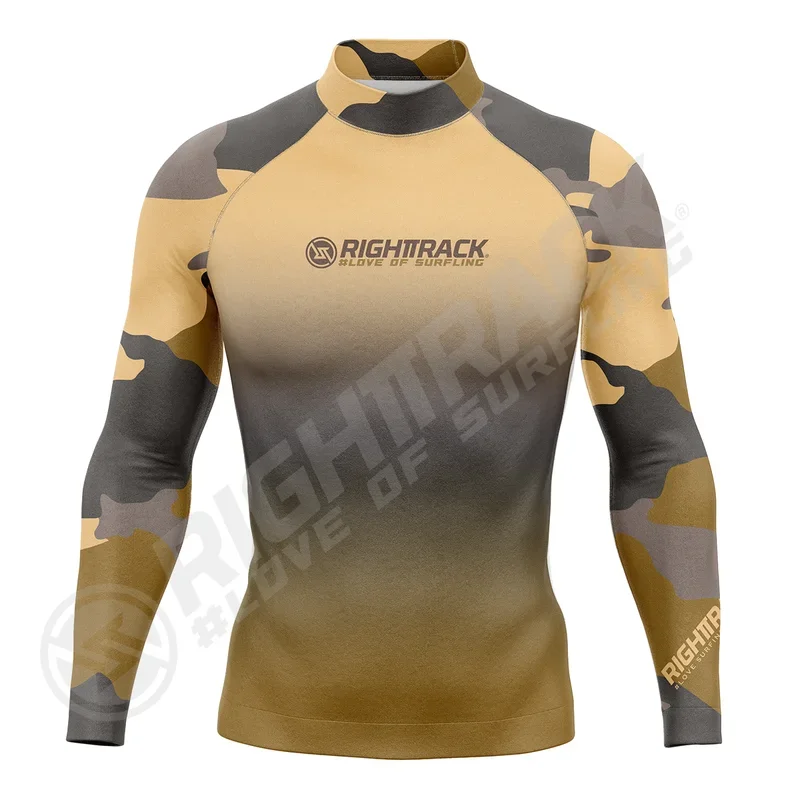 Neue Herren Surfhemd Tarnung Farbverlauf Lycra Rash guard Right track Surf Sportswear Strand UV-Schutz Bade bekleidung upf50