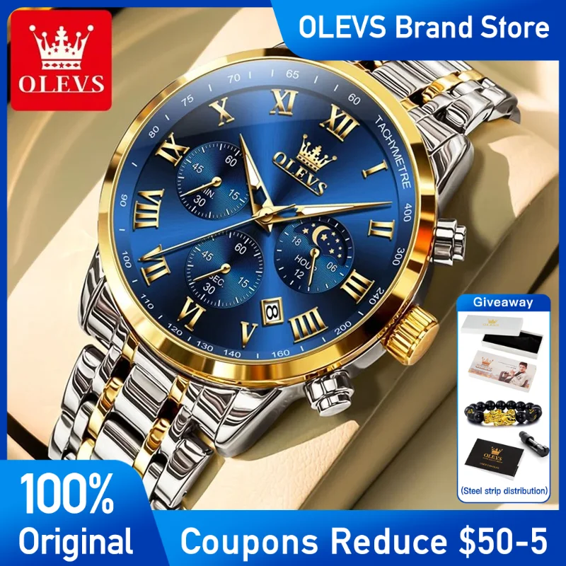 

OLEVS Mens Watch Original Waterproof Luminous Brand Quartz Watch Automatic Date Watch For Men Moon Phase With Box Reloj Hombre