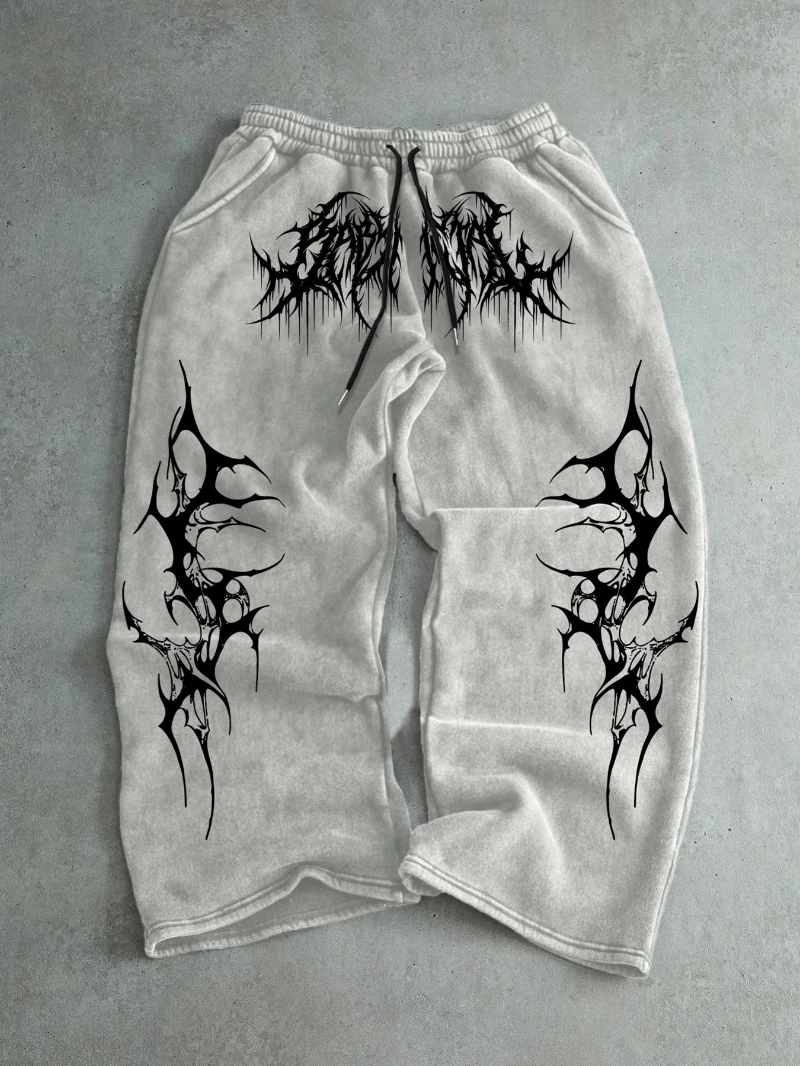 Pantalones Casuales Estampados de Estilo Oscuro para Hombre, Joggers de Corte Regular, Pantalones Deportivos Holgados de Estilo Urbano, Pantalones Largos de Estilo Hip-Hop a la Moda para Hombre