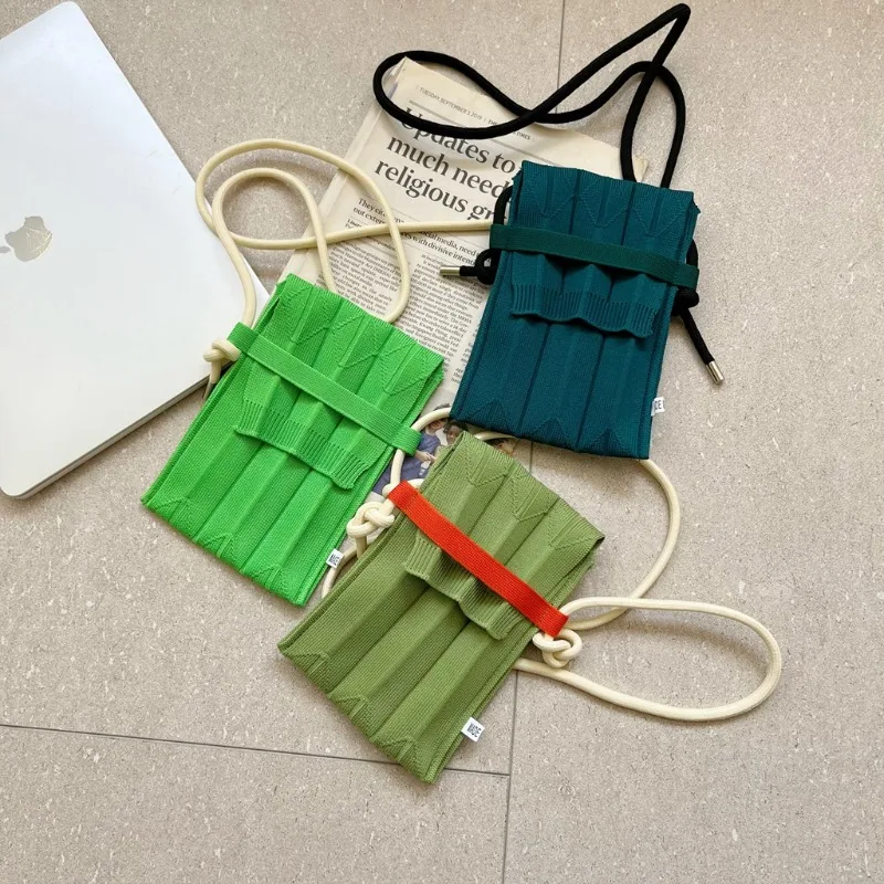 أجهزة صغيرة مطوي رسول حقائب كتف موضة الحياكة حقائب كروسبودي صغيرة السيدات طوي الأشرطة الطويلة المحافظ الهاتف المحمول #1