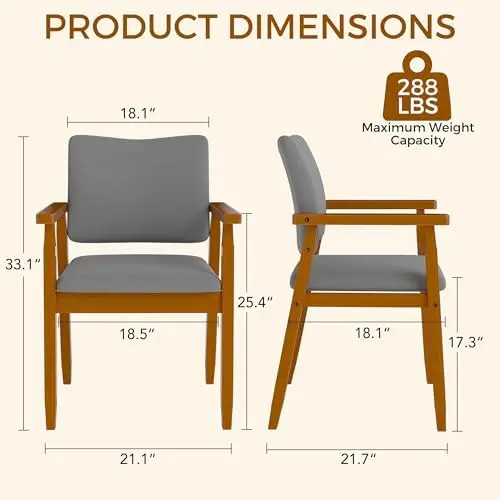 Set of 2 Mid Century Modern Walnut Dining Chairs Wood Arm Grey Fabric Kitchen Cafe Living Room Decor Furniture