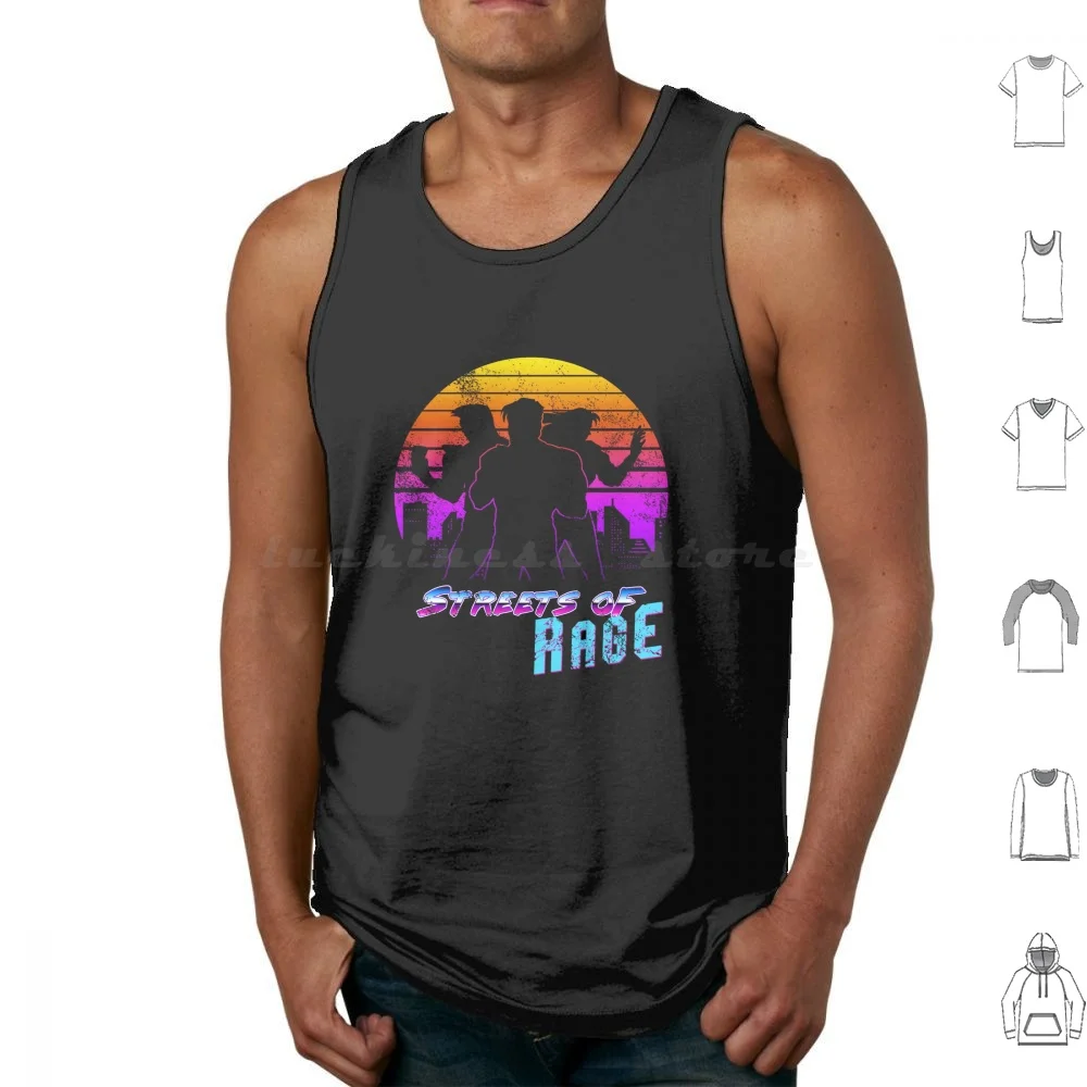 Rage Sunset Tank Tops Print Cotton Videogames Video Games Fighting Beat Em Up Beatemup 16bit 16 Bit Console Sor Retro