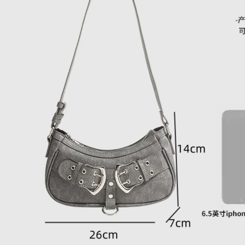 American Axillary Bag Sweet Cool Shoulder Bag New Fashion Grey Leisure Versatile Lady Trend Retro Small Square Bag Crossbody Bag