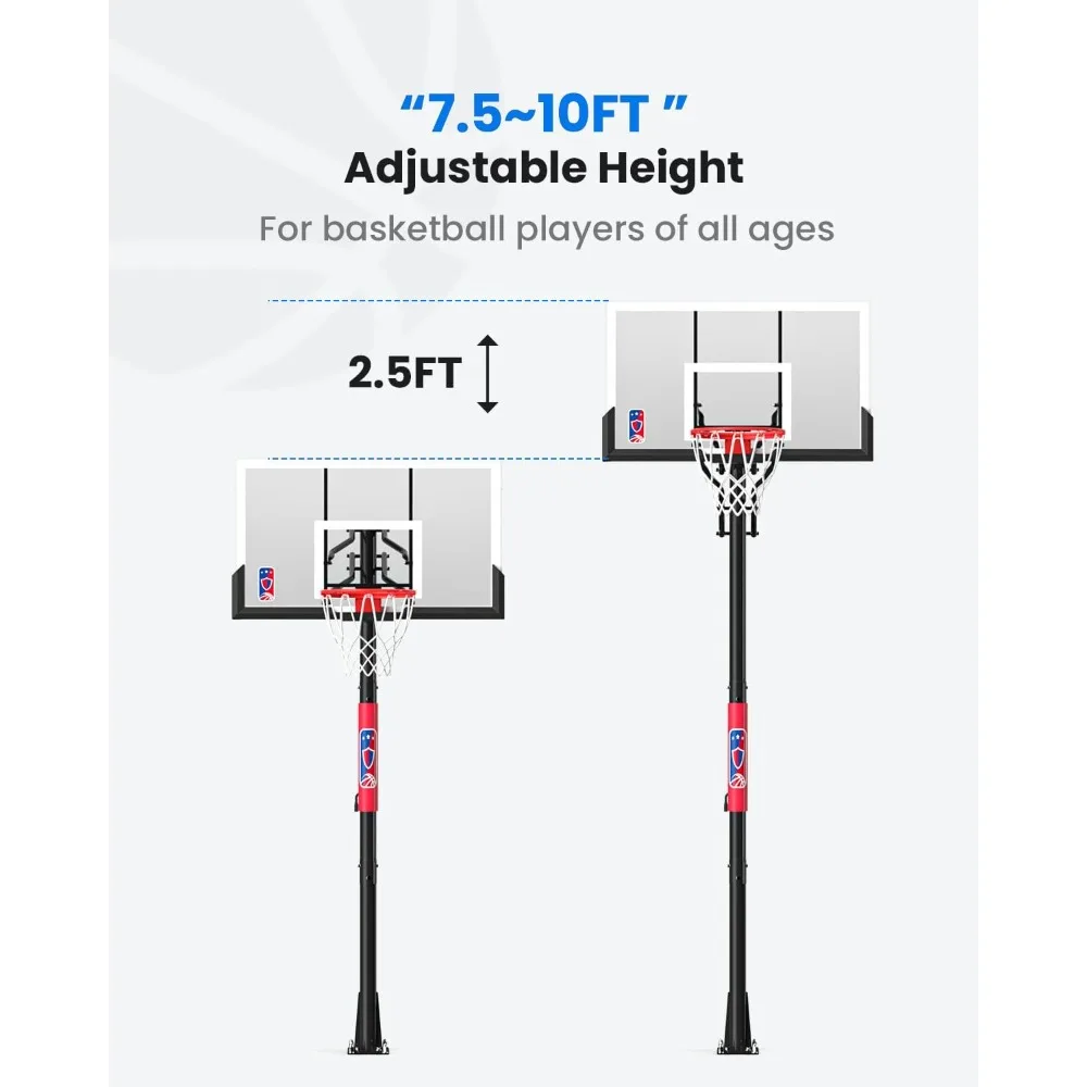 調節可能な屋外バスケットボールフープシステム 7.5～10フィート クランク付き、全年齢対応、45～54インチのシャク・リム、裏庭コートに最適