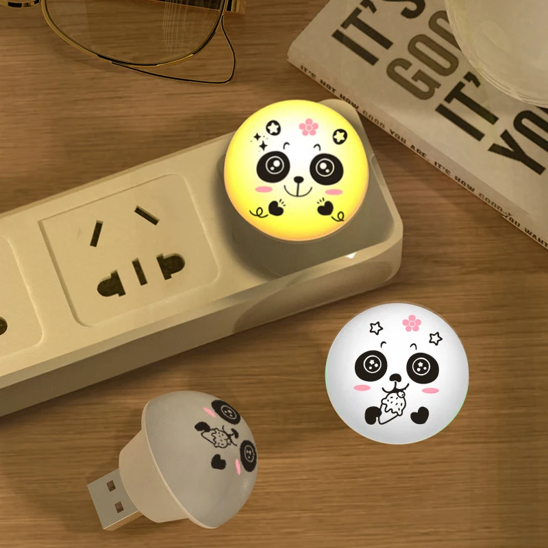 Creative Cartoon Night Light Convenient Round Light Panda Night Lamp Voice Light Intelligent Voice Control Mini Night Lights