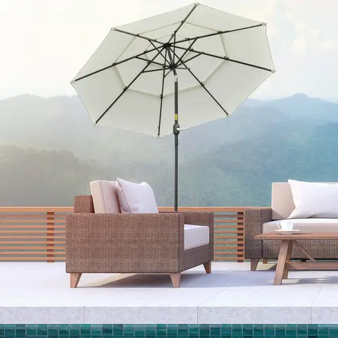 9' 3-Tier Outdoor Patio Market Umbrella W/ Crank Handle Backyard Deck Beige