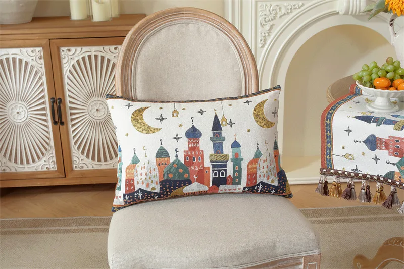 Gewebter Jacquard-Stern-Mond-Schloss-Kamel-Patchwork-Kissenbezug Cojines Wohnzimmer-Sofa-Dekoration Rückenlehnen-Kissenbezüge – Detail 7