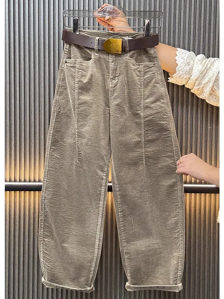 

Winter Plus Size Women Slacks High Waist Vintage Corduroy Wide Leg Pants Slimming Loose Harlan Trousers Casual Overalls Outwear
