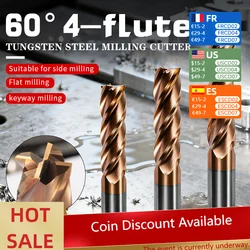 Tungsten Steel End Mill HRC60 4 Flutes 1mm-20mm Tungsten Shank Milling Cutter CNC Machines Tools Alloy Coating Carbide for Lathe