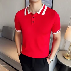 High Elasticity Men Short Sleeved Polo Shirt Summer Light Thin Fashion Casual Lapel Knitted T-shirt High-quality Men Clothing