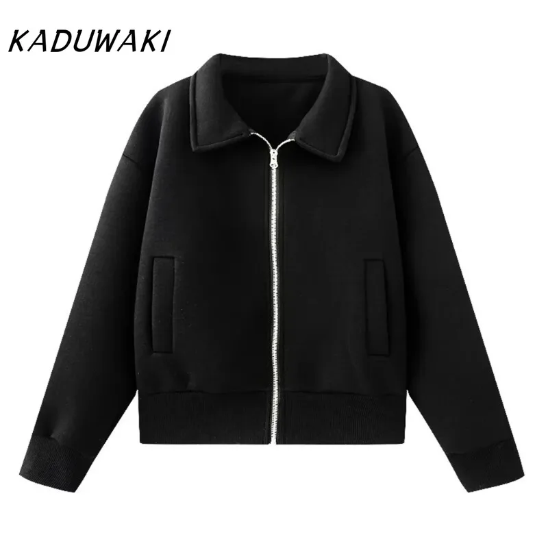 KADUWAKI Jarní dámský všestranný potápěčský oblek s klopou a efektem látky, pilotní kapsa, ležérní kabát, nový produkt, jednobarevná volná bunda na zip - náhled 5