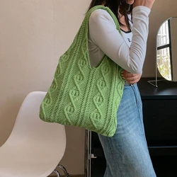 Y2K Knitted Women's Bag Twist Eco Bag Korean Shopping Tote Handbag Braid Shoulder Bags Crochet Rope Tote Bag Weave Purse Female