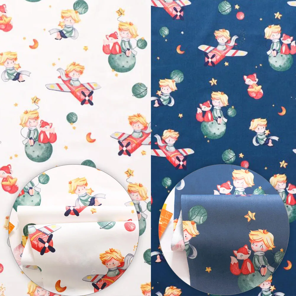 Cute Fox Boy Stars Printed Cotton Fabric For Sewing Craft Cloth Quilting Baby Dress Tecido Diy Patchwork Handmade Tissu Decor