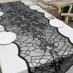A Black Lace Plant Flower Tablecloth For Family Table Flags, Polyester Weave Water And Oil Resistant, Machine Washable