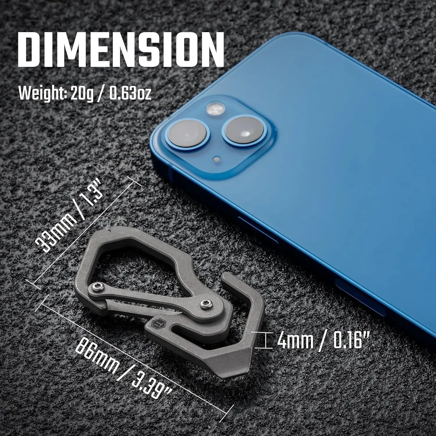 KeyUnity KU05 Titanium Carabiner Keychain Tool, Double-Ended Pry Bar with Nail Puller for Everyday Carry