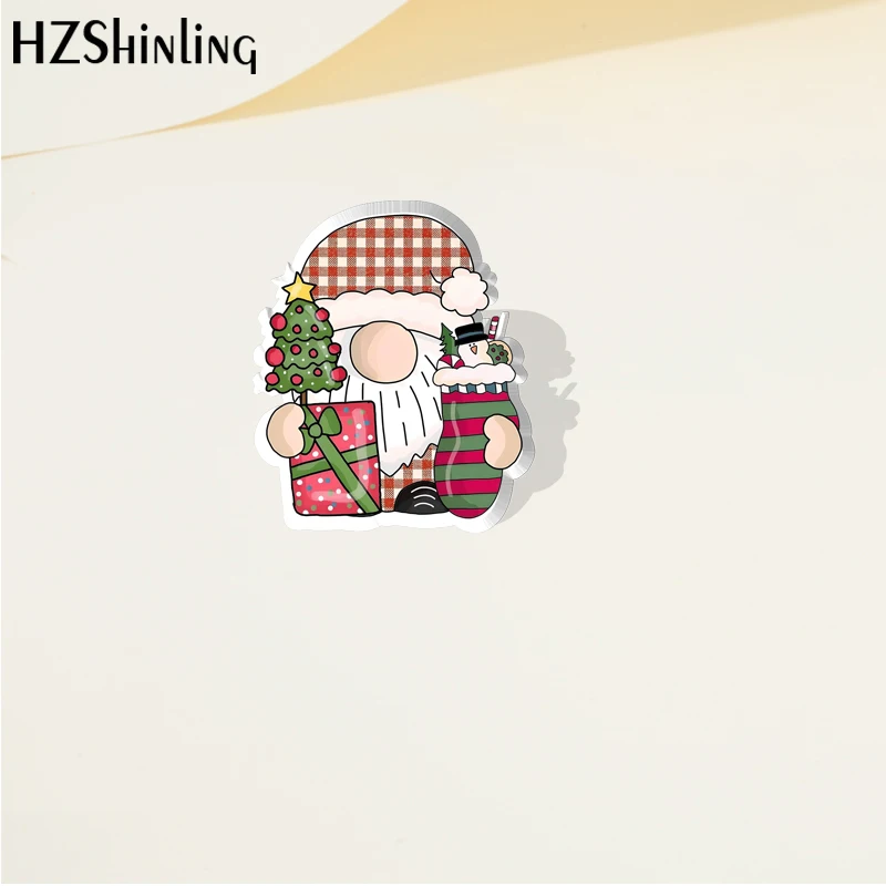 Cartoon Animals Merry Christmas Gnomes Pattern Acrylic Lapel Pin Resin Epoxy Acrylic Pins Fashion Jewelry Accessories