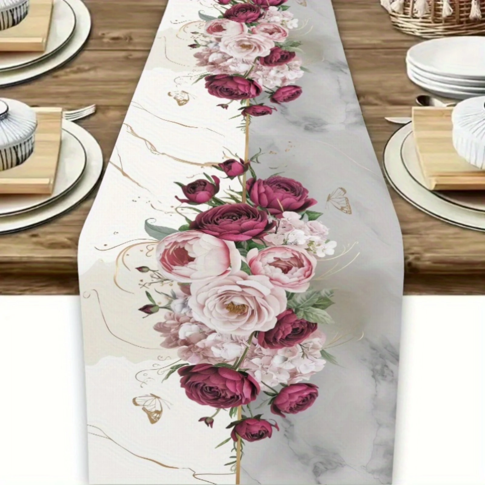 Elegant Floral Table Runner Decor for Indoor Outdoor Dining Seasonal Kitchen and Party Decoration Kitchen Dining Room