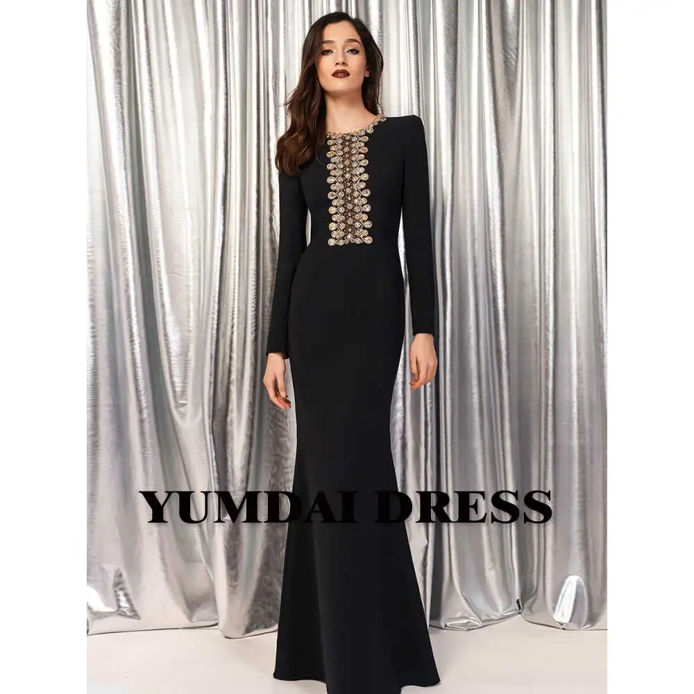 YUMDI Black Rhinestone Luxury Women's Party Dress High-end Formal Stage Performance Evening Gown Haute Couture Long Dress