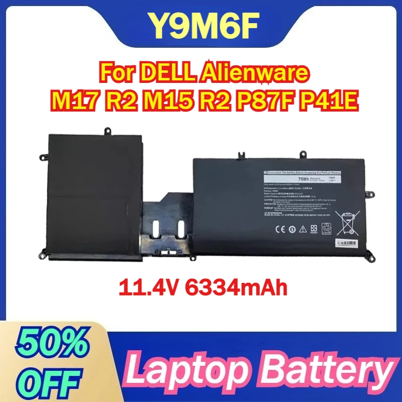 

Аккумулятор для ноутбука Y9M6F 11.4V 6334mAh для DELL Alienware M17 R2 M15 R2 P87F P41E