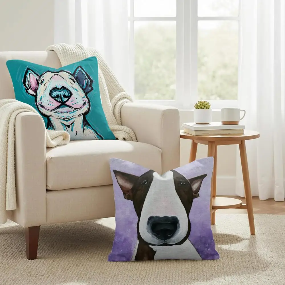 Bull Terrier Pack Cushion Cover Summer Coolness Linen Organic Fabric Sofa Pillow Case Double-Sided Printing Home Decor