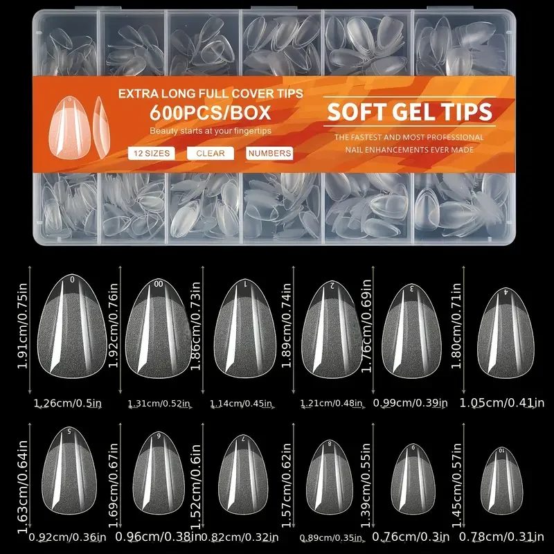 

600 pieces boxed resin transparent almond shaped short false nails and 112 pieces fogged acrylic nail tip set - medium almond an