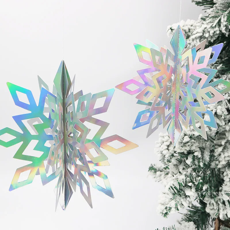 (6 pieces/bag) 15cm-25cm Christmas Colorful Folding Snowflake Pendant Room Door Decoration New Year Festival Celebration DIY