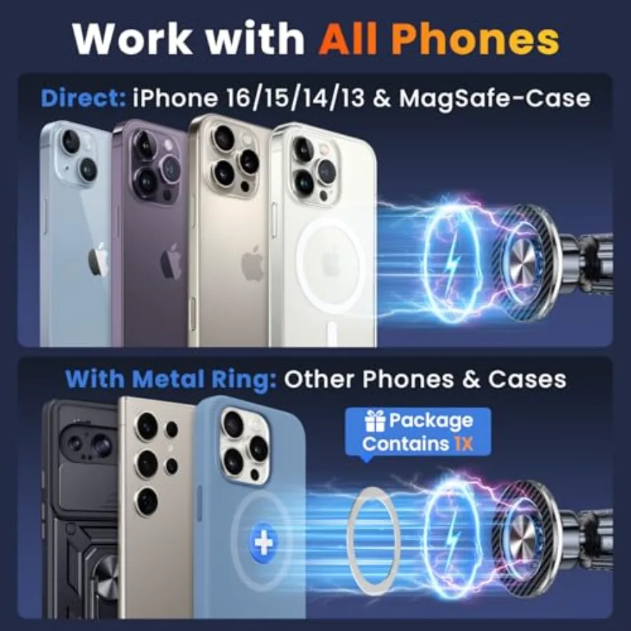 Suporte de telefone magnético atualizado 2025 para carro com 22 ímãs fortes e design de ganchos duplos universal compatível com iPhone 16