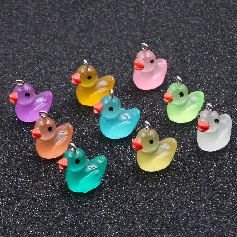 10Pcs 19X20MM 9 Color Noctilucent Duck Resin Earring Charms Diy Findings 3D Phone Keychain Bracelets Pendant For Jewelry Making