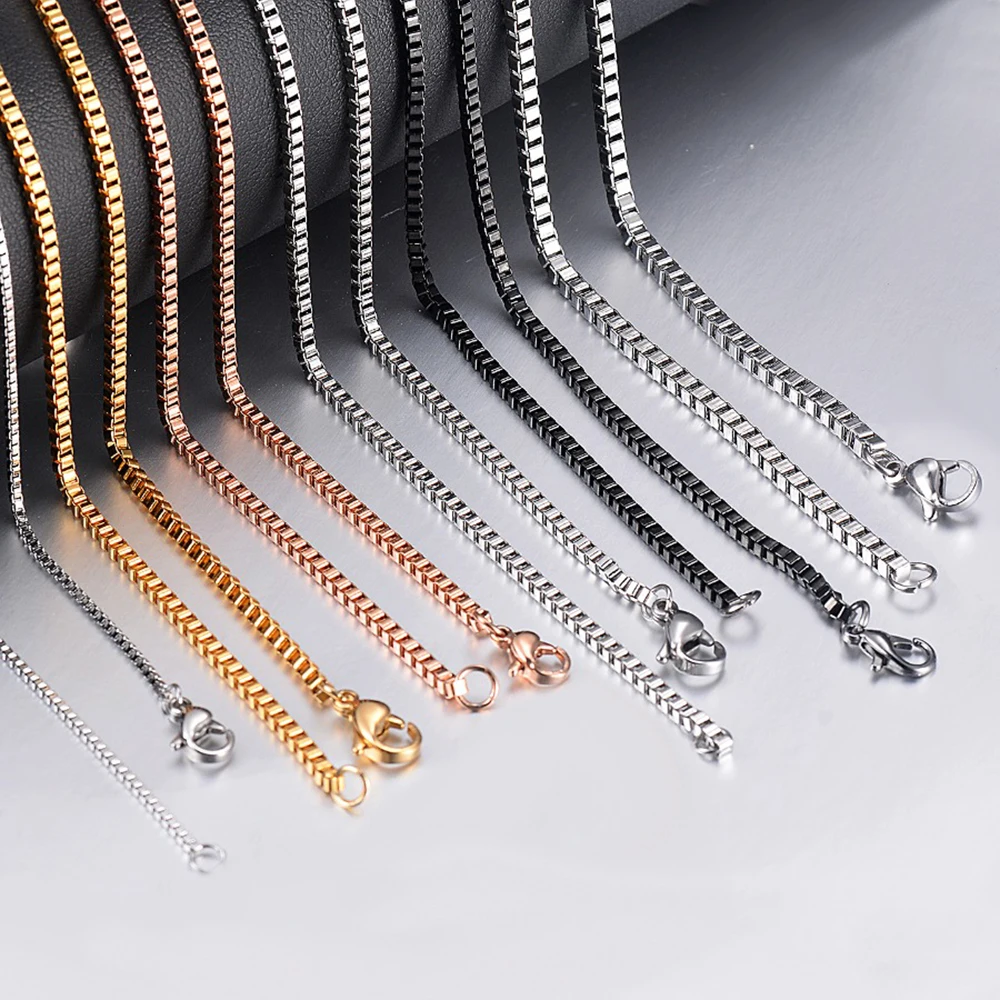 Simple 2/2.5/3mm Box Square Link Chain Necklace Stainless Steel For Men and Women Jewelry Link Chokers Wholesale