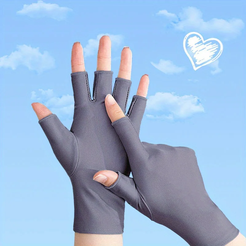 Half Finger Ice Silk Gloves Are UV Resistant and Maintain Simple Protection. Women\'s Thin Half Finger Sun Protection Gloves