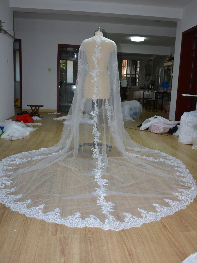 Capa De Casamento Com Véu Da Catedral, Seda Sheer, Envoltório De Tule, Manto De Renda, Jaqueta De Casamento, Manto Com Capuz, Casaco