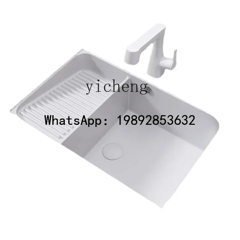 

LYY Ceramic Undercounter Laundry Basin Balcony with Washboard Hand Washing Single Basin Embedded Wash Sink