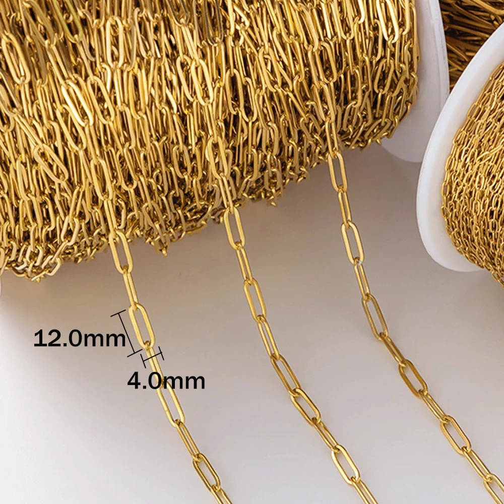 2 Meter 18K Gold PVD plattierte Edelstahl-Büroklammerketten Oval Link Bulk für DIY verstellbare Halskette Armband Schmuckherstellung