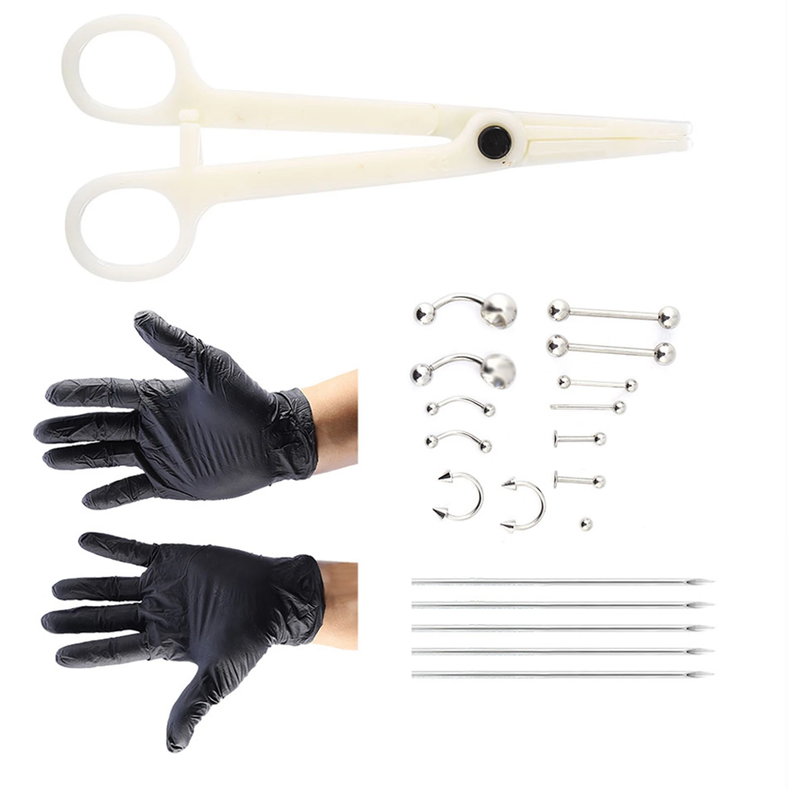 20 teile/satz Zunge Nase Bauchnabel Körper Schmuck Piercing Ringe Clamp Handschuhe Nadeln Tool Kit Körper Piercing Ring Kit – Detail 1