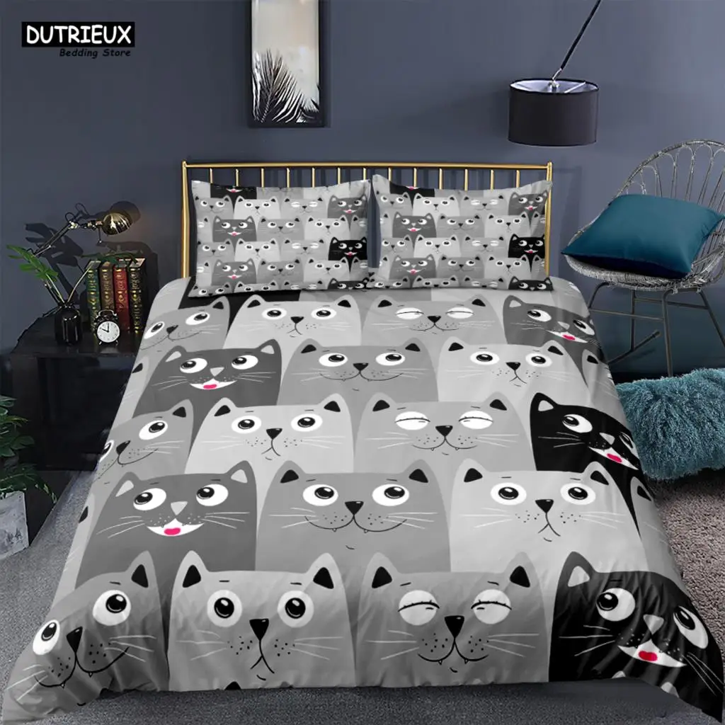 

Cartoon Cat Cover Digital Print Polyester Bedding Sets Child Kids Covers Boys Bed Linen Set For Teens King Size Bedding Set