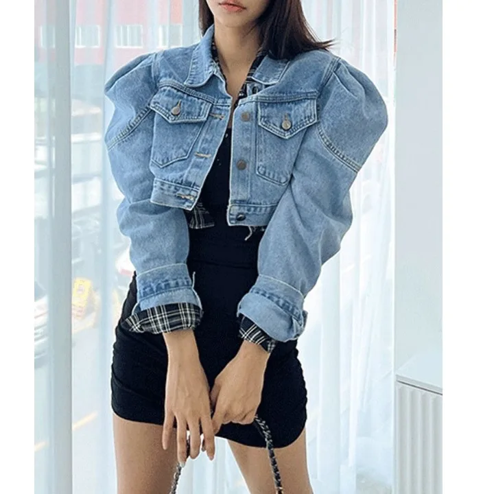 Fashionable Mixed Style Short Loose Collar Denim Jacket Women's Casual Cotton Blend Resistant to Deformation Straight Hem Design