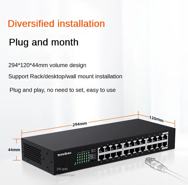 ギガビットスイッチTenda-24ポート,1000m,イーサネットハブ,ネットワークハブ,イーサネットタイプ,teg1024m, 24ge rj45, vlanサポート