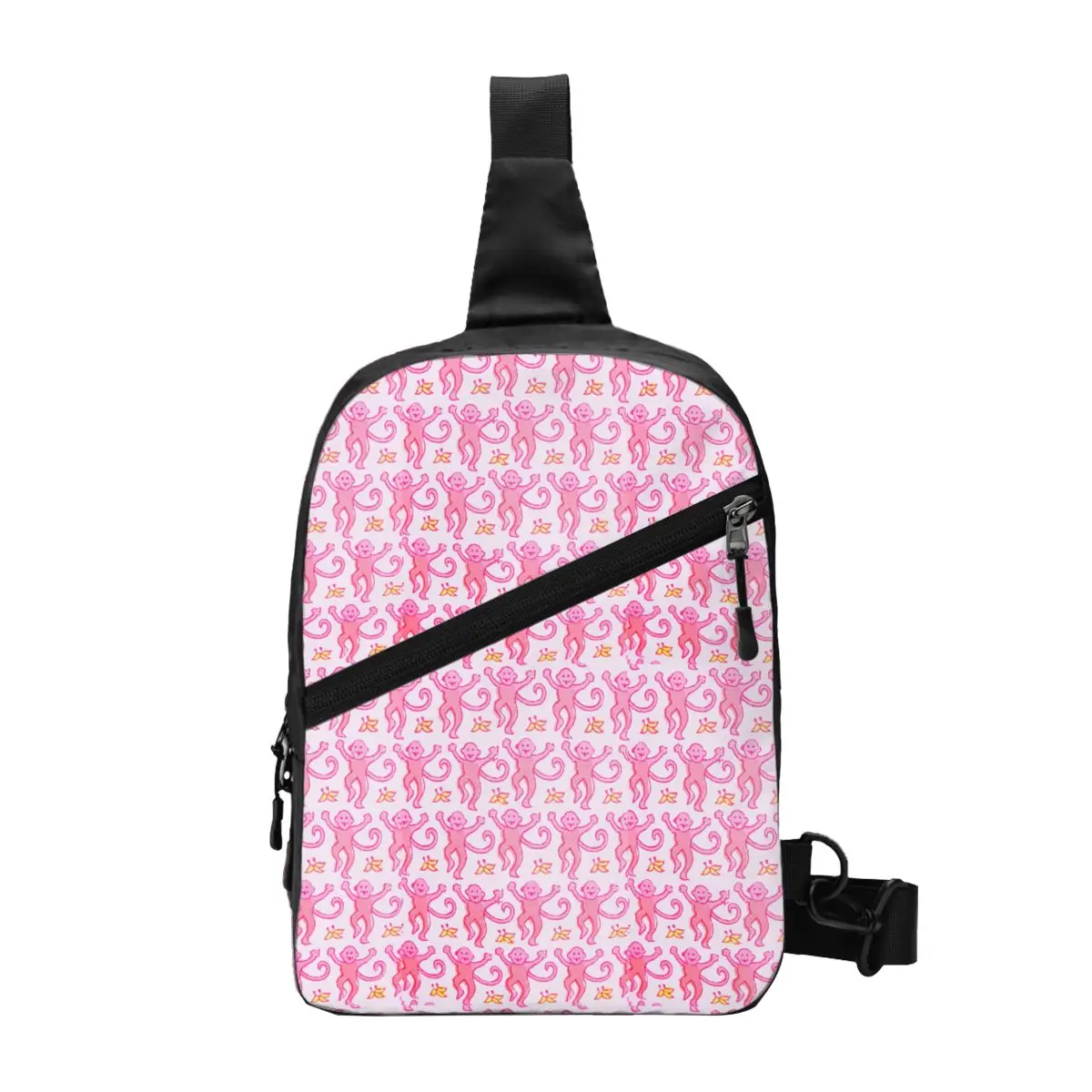 Custom Casual Preppy Roller Monkeys Rabbit Crossbody Sling Backpack Men Anime Pink Shoulder Chest Bags for Traveling